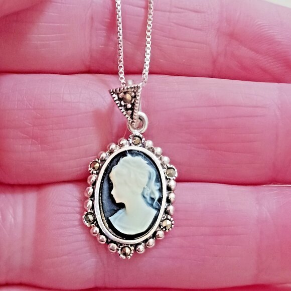 Cameo necklace black and white Sterling Silver (1149) - Picture 6 of 6